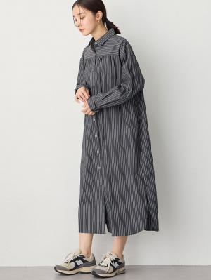 マタニティ ワンピース|【あったか～い。冬支度セール対象】シャツワンピース　マタニティ・授乳服【出産後も長く使える】|ダークグレー×オフ