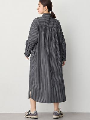 マタニティ ワンピース|【あったか～い。冬支度セール対象】シャツワンピース　マタニティ・授乳服【出産後も長く使える】|ダークグレー×オフ