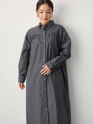 マタニティ ワンピース|【あったか～い。冬支度セール対象】シャツワンピース　マタニティ・授乳服【出産後も長く使える】|ダークグレー×オフ