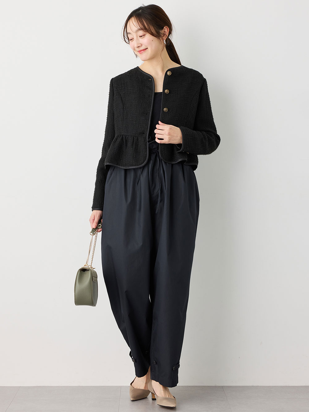 マタニティ トップス|ツィードペプラムジャケット　マタニティ・産後【出産後も長く使える】|ブラック