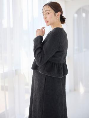 マタニティ トップス|ツィードペプラムジャケット　マタニティ・産後【出産後も長く使える】|ブラック
