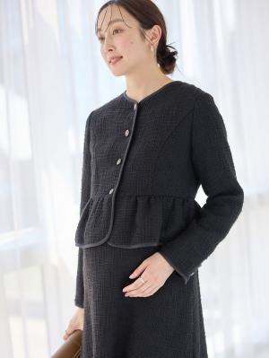 マタニティ トップス|ツィードペプラムジャケット　マタニティ・産後【出産後も長く使える】|ブラック