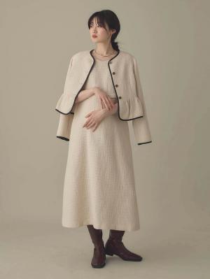 マタニティ トップス|ツィードペプラムジャケット　マタニティ・産後【出産後も長く使える】|オフ