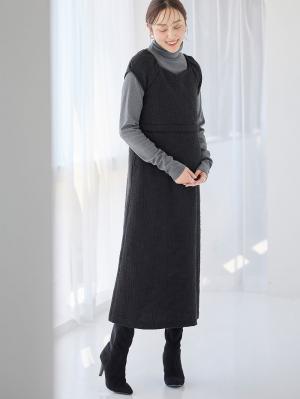 マタニティ ワンピース|ツィードパフスリーブワンピース　マタニティ・授乳服【出産後も長く使える】|ブラック