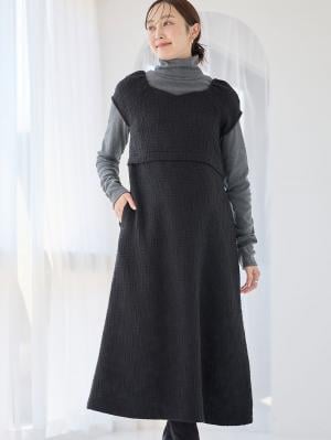 マタニティ ワンピース|ツィードパフスリーブワンピース　マタニティ・授乳服【出産後も長く使える】|ブラック