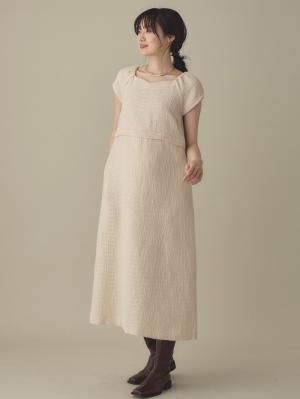 ツィードパフスリーブワンピース　マタニティ・授乳服【出産後も長く使える】10420