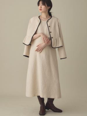 マタニティ ワンピース|ツィードパフスリーブワンピース　マタニティ・授乳服【出産後も長く使える】|オフ