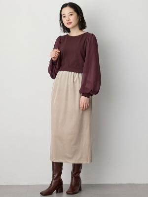 マタニティ スカート|ベロアギャザースカート マタニティ・産後【出産後も長く使える】|ベージュ