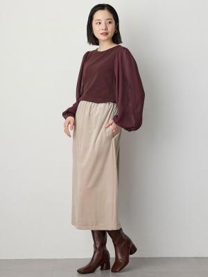 マタニティ スカート|ベロアギャザースカート マタニティ・産後【出産後も長く使える】|ベージュ