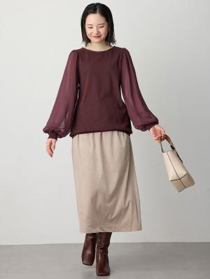 マタニティ スカート|ベロアギャザースカート マタニティ・産後【出産後も長く使える】|ベージュ