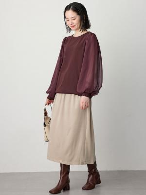 マタニティ スカート|ベロアギャザースカート マタニティ・産後【出産後も長く使える】|ベージュ