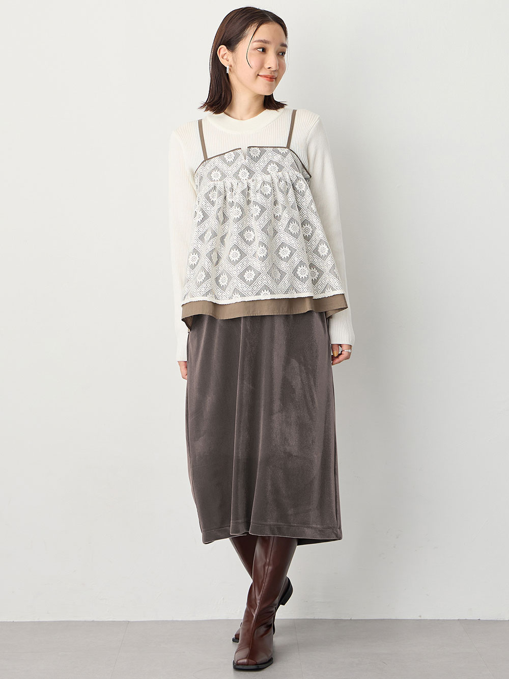 マタニティ スカート|ベロアギャザースカート マタニティ・産後【出産後も長く使える】|グレー