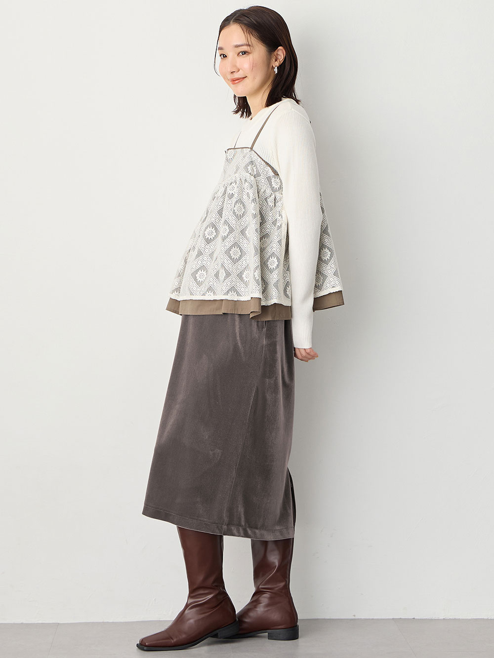 マタニティ スカート|ベロアギャザースカート マタニティ・産後【出産後も長く使える】|グレー