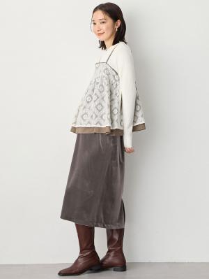 マタニティ スカート|ベロアギャザースカート マタニティ・産後【出産後も長く使える】|グレー