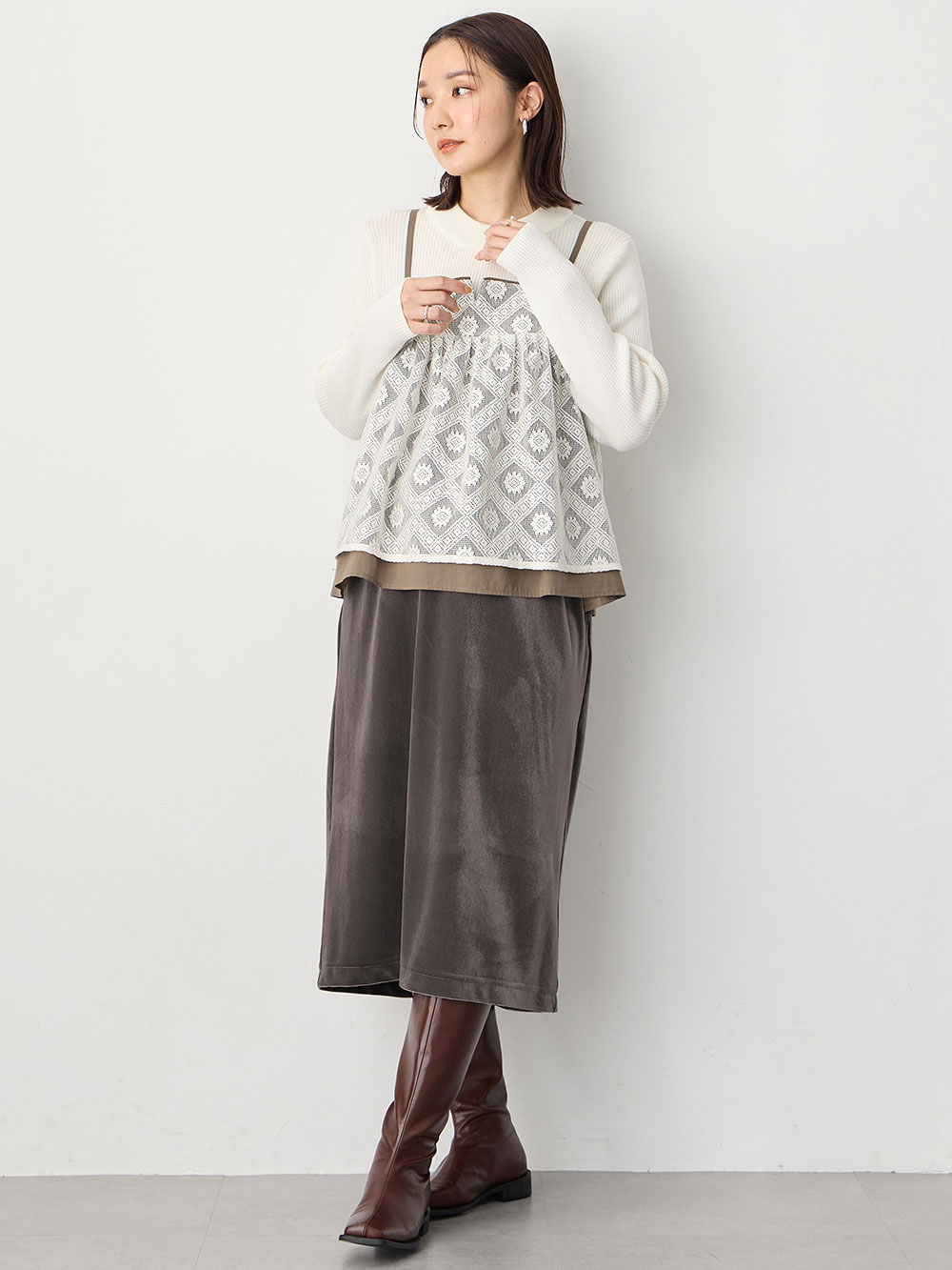 マタニティ スカート|ベロアギャザースカート マタニティ・産後【出産後も長く使える】|グレー