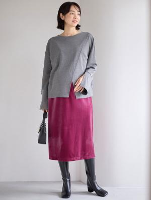 マタニティ スカート|ベロアギャザースカート マタニティ・産後【出産後も長く使える】|パープル