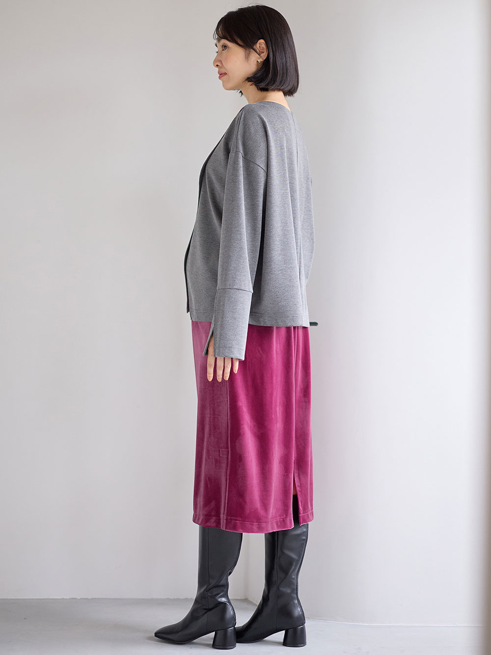 マタニティ スカート|ベロアギャザースカート マタニティ・産後【出産後も長く使える】|パープル