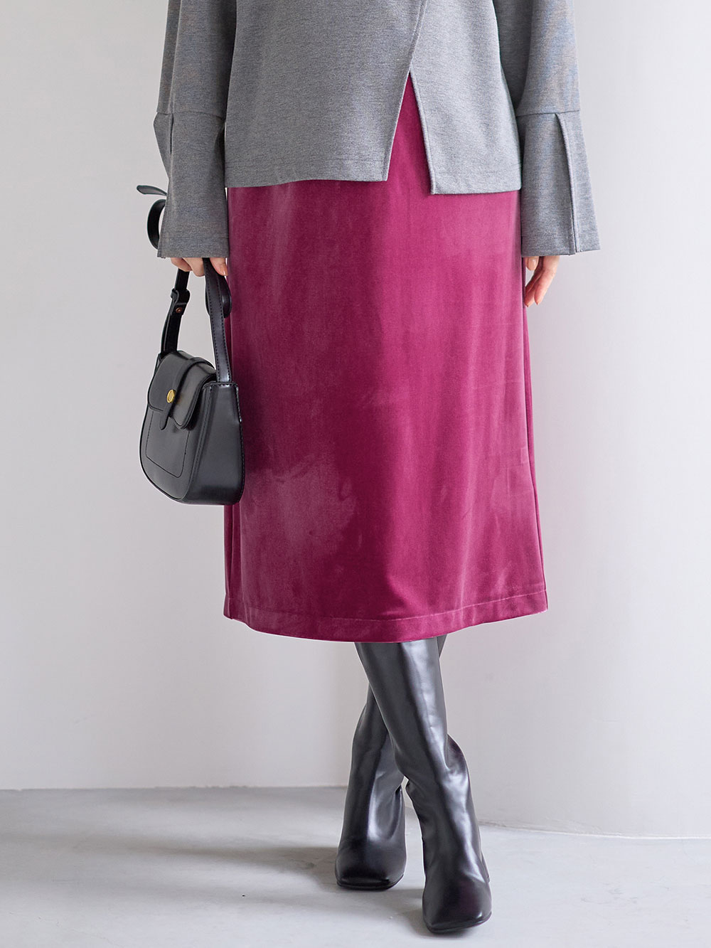 マタニティ スカート|ベロアギャザースカート マタニティ・産後【出産後も長く使える】|パープル