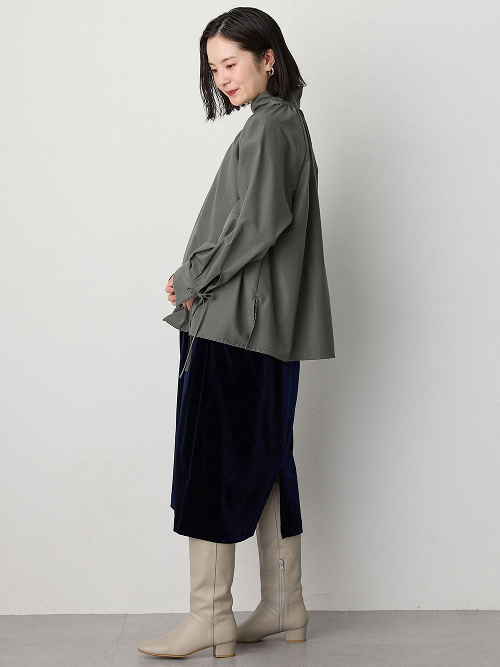 マタニティ スカート|ベロアギャザースカート マタニティ・産後【出産後も長く使える】|ネイビー