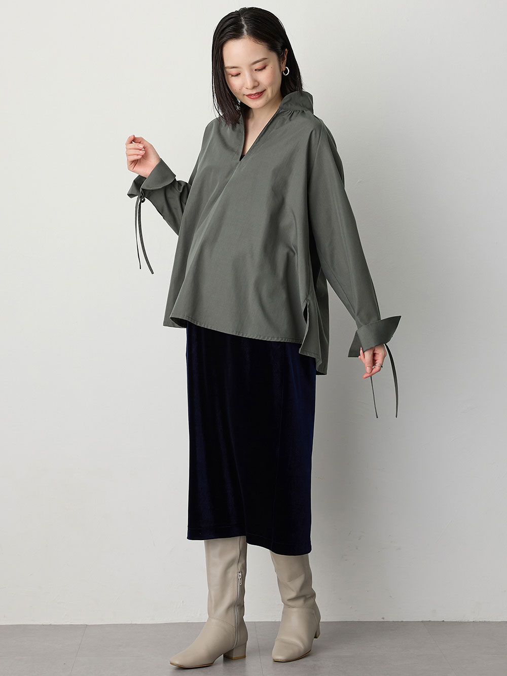 マタニティ スカート|ベロアギャザースカート マタニティ・産後【出産後も長く使える】|ネイビー