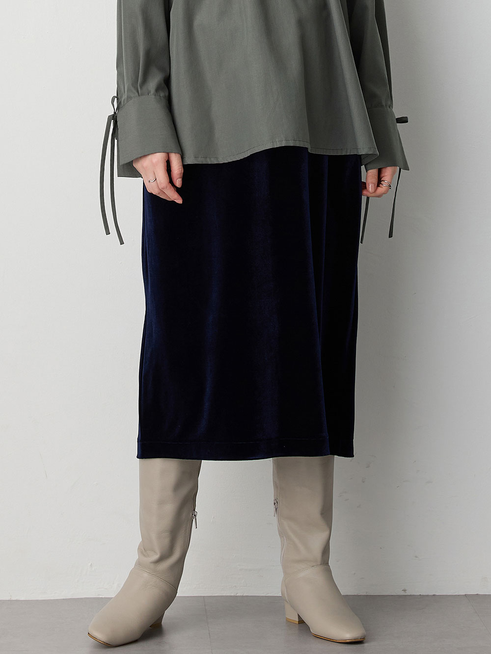 マタニティ スカート|ベロアギャザースカート マタニティ・産後【出産後も長く使える】|ネイビー