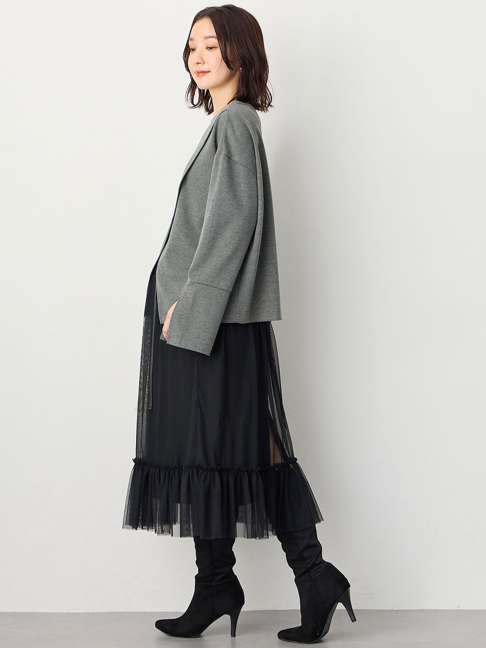 マタニティ スカート|ティアードチュールスカート マタニティ・産後【出産後も長く使える】|ブラック