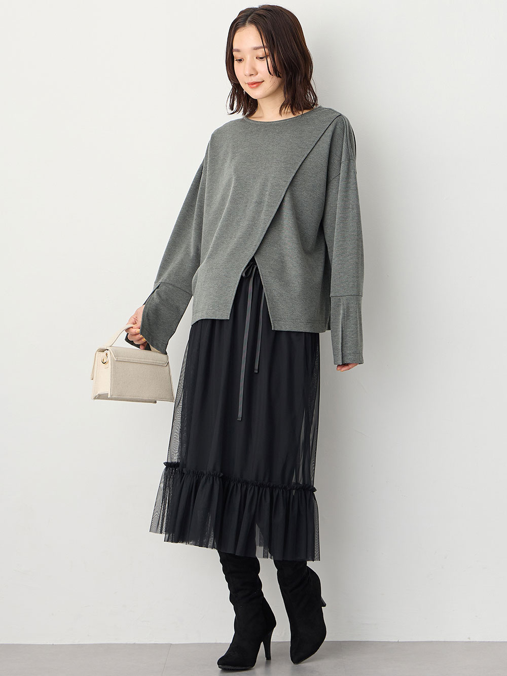 マタニティ スカート|ティアードチュールスカート マタニティ・産後【出産後も長く使える】|ブラック