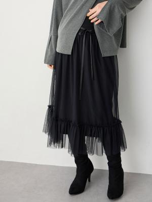 マタニティ スカート|ティアードチュールスカート マタニティ・産後【出産後も長く使える】|ブラック