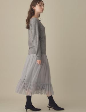 マタニティ スカート|ティアードチュールスカート マタニティ・産後【出産後も長く使える】|ライトグレー