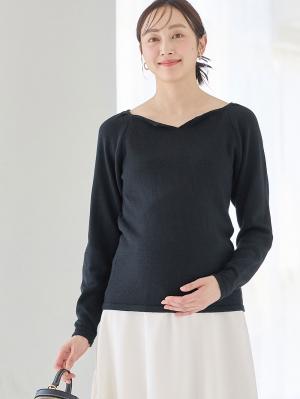 マタニティ トップス|パフスリーブリブニット マタニティ・産後【出産後も長く使える】|ネイビー