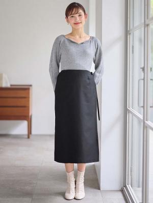 マタニティ トップス|パフスリーブリブニット マタニティ・産後【出産後も長く使える】|グレー