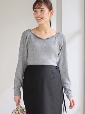 マタニティ トップス|パフスリーブリブニット マタニティ・産後【出産後も長く使える】|グレー