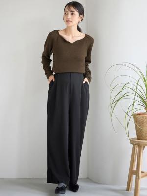 マタニティ トップス|パフスリーブリブニット マタニティ・産後【出産後も長く使える】|カーキ