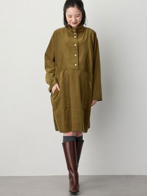 マタニティ ワンピース|フロント開きコーデュロイミニワンピ　マタニティ・授乳服【出産後も長く使える】|オリーブグリーン