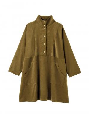 マタニティ ワンピース|フロント開きコーデュロイミニワンピ　マタニティ・授乳服【出産後も長く使える】|オリーブグリーン