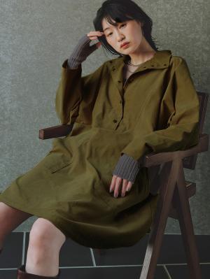 マタニティ ワンピース|フロント開きコーデュロイミニワンピ　マタニティ・授乳服【出産後も長く使える】|オリーブグリーン