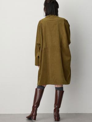 マタニティ ワンピース|フロント開きコーデュロイミニワンピ　マタニティ・授乳服【出産後も長く使える】|オリーブグリーン