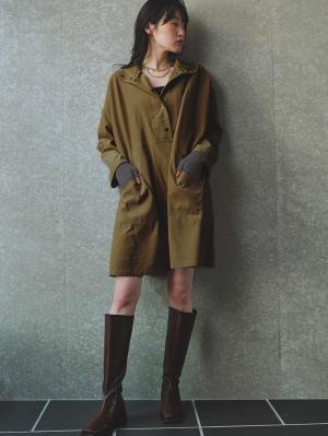 マタニティ ワンピース|フロント開きコーデュロイミニワンピ　マタニティ・授乳服【出産後も長く使える】|オリーブグリーン