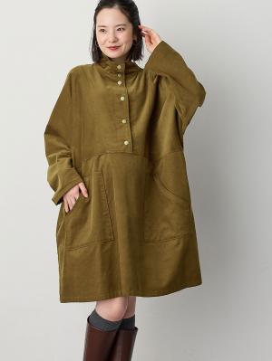 マタニティ ワンピース|フロント開きコーデュロイミニワンピ　マタニティ・授乳服【出産後も長く使える】|オリーブグリーン