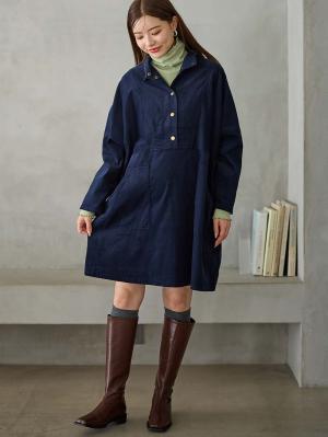 フロント開きコーデュロイミニワンピ　マタニティ・授乳服【出産後も長く使える】10425