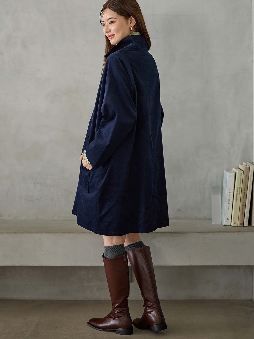 マタニティ ワンピース|フロント開きコーデュロイミニワンピ　マタニティ・授乳服【出産後も長く使える】|ネイビー