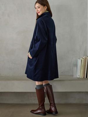 マタニティ ワンピース|フロント開きコーデュロイミニワンピ　マタニティ・授乳服【出産後も長く使える】|ネイビー