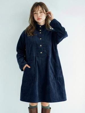 フロント開きコーデュロイミニワンピ　マタニティ・授乳服【出産後も長く使える】10425