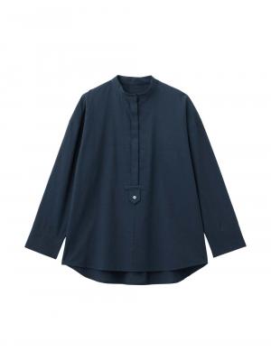 マタニティ トップス|前開きスタンドカラーシャツ　マタニティ・授乳服【出産後も長く使える】|ネイビー