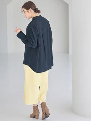 マタニティ トップス|前開きスタンドカラーシャツ　マタニティ・授乳服【出産後も長く使える】|ネイビー