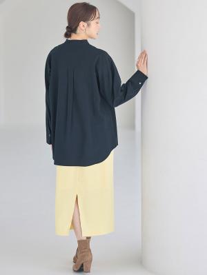 マタニティ トップス|前開きスタンドカラーシャツ　マタニティ・授乳服【出産後も長く使える】|ネイビー