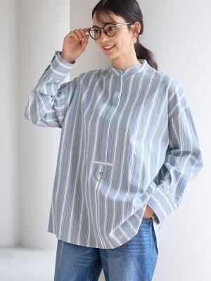 【選べる福袋対象】前開きスタンドカラーシャツ　マタニティ・授乳服【出産後も長く使える】