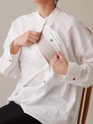 マタニティ トップス|前開きスタンドカラーシャツ　マタニティ・授乳服【出産後も長く使える】