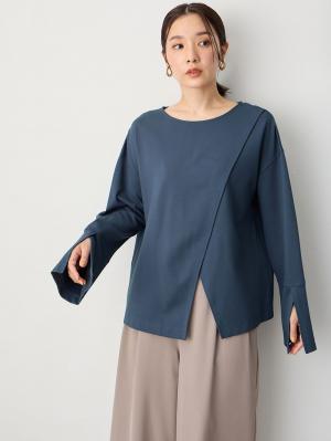 マタニティ トップス|クロススリットベルスリーブプルオーバー マタニティ・授乳服【出産後も長く使える】|ブルー