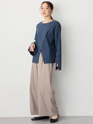 マタニティ トップス|クロススリットベルスリーブプルオーバー マタニティ・授乳服【出産後も長く使える】|ブルー